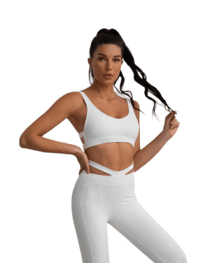 טייץ וטופ - Alo Yoga Set for women, fashionable tights and a white top - Alo Yoga Set