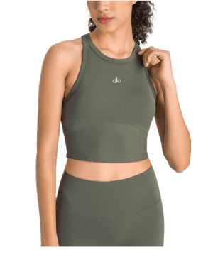 חזייה עליונה - Alo Yoga Top Bra - closed Alo Yoga top in olive green color for women