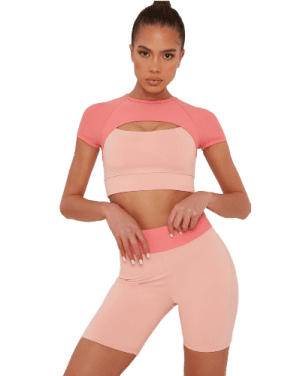 טייץ וטופ - Short Alo Yoga set for women tights and a pink top - Alo Yoga Set