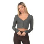 חולצה - Women's Yoga Ribbed Cropped Whisper Cardigan