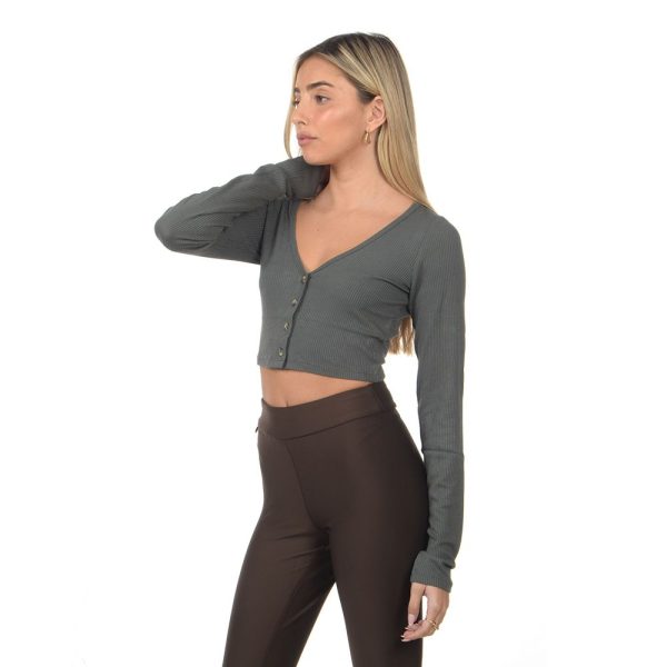 חולצה - Women's Yoga Ribbed Cropped Whisper Cardigan