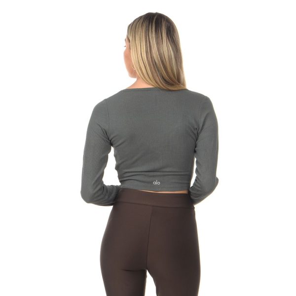 חולצה - Women's Yoga Ribbed Cropped Whisper Cardigan