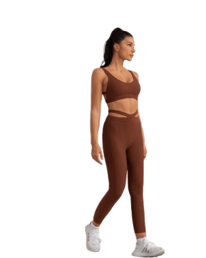 טייץ וטופ - Alo Yoga Set for women, fashionable tights and brown top - Alo Yoga Set