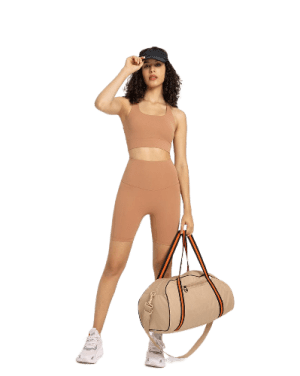 טייץ וטופ - Alo Yoga set short tights and top for women in beige color - Alo Yoga