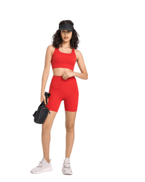 טייץ וטופ - Alo Yoga set short tights and top for women in red color - Alo Yoga