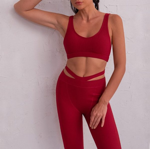 טייץ וטופ - Alo yoga set for women, fashionable tights and red top - Alo Yoga Set