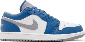 Air Jordan 1 Low True Blue Cement – נעלי סניקרס כחול, לבן ואפור