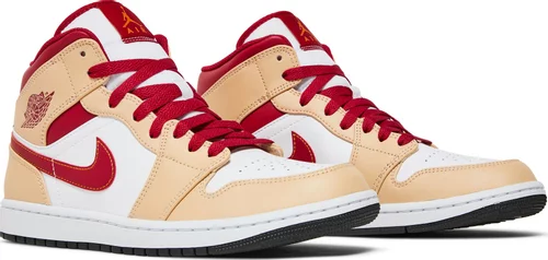 Nike Air Jordan 1 Mid Light Curry Cardinal Red נעלי סניקרס לגברים