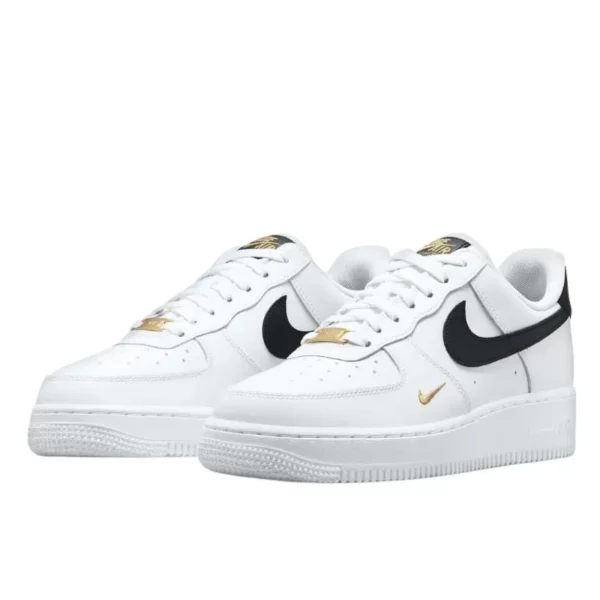 Nike Air Force 1 Low ’07 Essential White Black Gold Mini Swoosh סניקרס